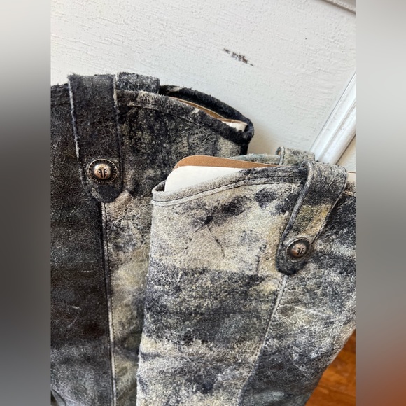 Grey/Black Frye glazed distressed crackle Melissa Pull on riding boots - Picture 15 of 16